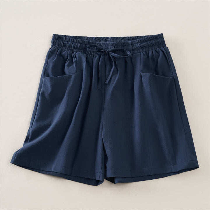 Buddha Stones Pantaloncini da donna estivi casual minimalisti con coulisse, tinta unita e tasca - Blu notte - US14, UK/AU18, EU46 (2XL) - image 0