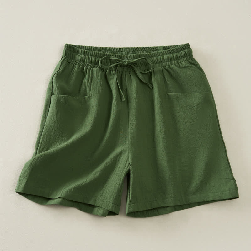Buddha Stones Pantaloncini da donna estivi casual minimalisti con coulisse, tinta unita e tasca - Verde oliva - US14, UK/AU18, EU46 (2XL) - image 14