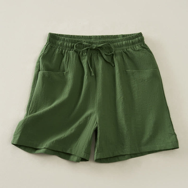 Buddha Stones Pantaloncini da donna estivi casual minimalisti con coulisse, tinta unita e tasca - Verde oliva - US14, UK/AU18, EU46 (2XL) - image 14