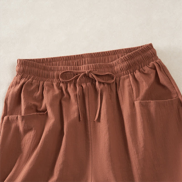Buddha Stones Pantaloncini da donna estivi casual minimalisti con coulisse, tinta unita e tasca - image 21