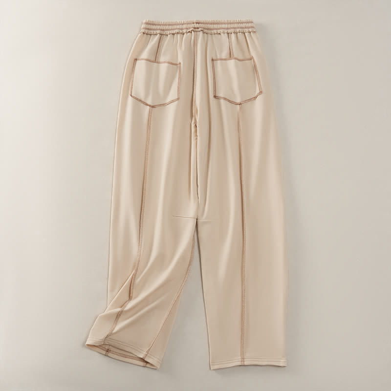 Pantaloni da donna a gamba dritta con tasche, stile casual estivo, minimalisti, con coulisse e tasche applicate, colore tinta unita, con Buddha Stones. - image 1