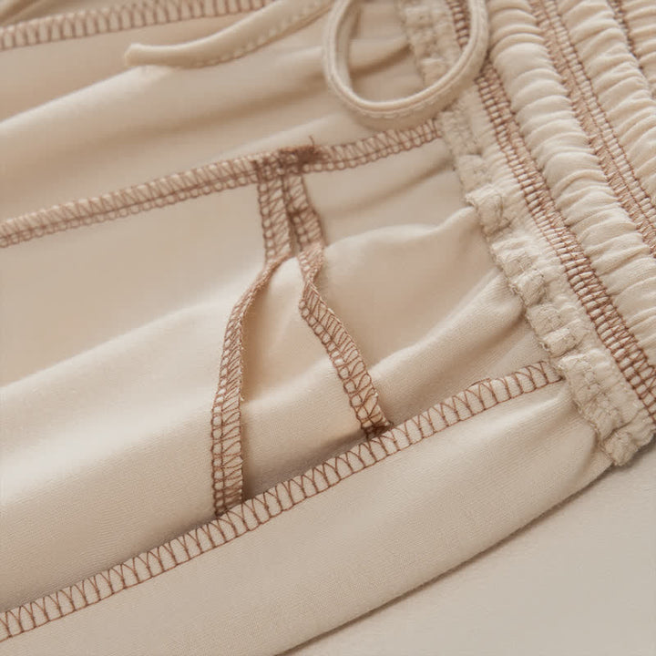 Pantaloni da donna a gamba dritta con tasche, stile casual estivo, minimalisti, con coulisse e tasche applicate, colore tinta unita, con Buddha Stones. - image 5