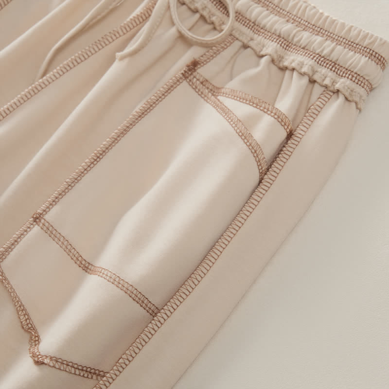 Pantaloni da donna a gamba dritta con tasche, stile casual estivo, minimalisti, con coulisse e tasche applicate, colore tinta unita, con Buddha Stones. - image 4