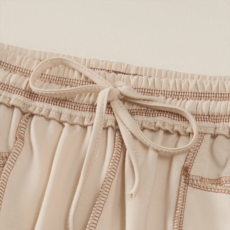 Pantaloni da donna a gamba dritta con tasche, stile casual estivo, minimalisti, con coulisse e tasche applicate, colore tinta unita, con Buddha Stones. - image 3