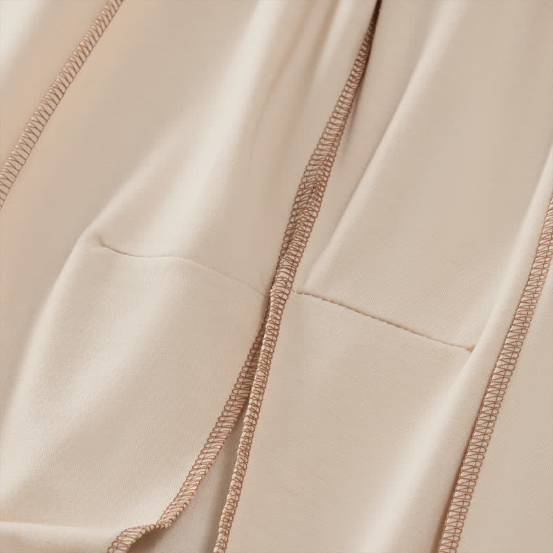 Pantaloni da donna a gamba dritta con tasche, stile casual estivo, minimalisti, con coulisse e tasche applicate, colore tinta unita, con Buddha Stones. - image 6