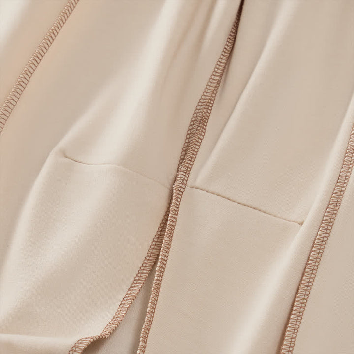 Pantaloni da donna a gamba dritta con tasche, stile casual estivo, minimalisti, con coulisse e tasche applicate, colore tinta unita, con Buddha Stones. - image 6