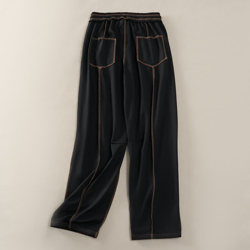 Pantaloni da donna a gamba dritta con tasche, stile casual estivo, minimalisti, con coulisse e tasche applicate, colore tinta unita, con Buddha Stones. - image 10