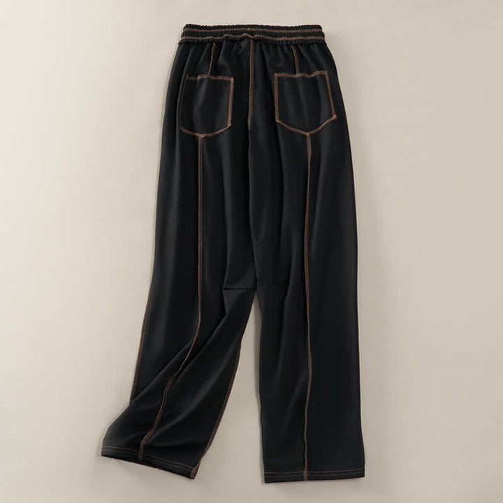 Pantaloni da donna a gamba dritta con tasche, stile casual estivo, minimalisti, con coulisse e tasche applicate, colore tinta unita, con Buddha Stones. - image 10