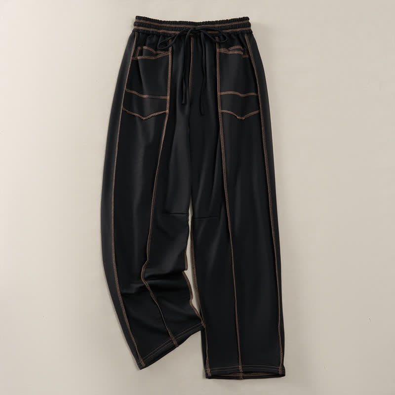 Pantaloni da donna a gamba dritta con tasche, stile casual estivo, minimalisti, con coulisse e tasche applicate, colore tinta unita, con Buddha Stones. - Nero - US8-10, UK/AU12-14, EU40-42 (2XL) - image 9