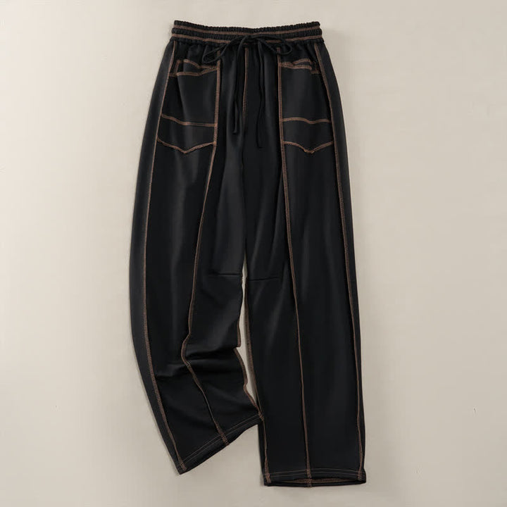 Pantaloni da donna a gamba dritta con tasche, stile casual estivo, minimalisti, con coulisse e tasche applicate, colore tinta unita, con Buddha Stones. - Nero - US8-10, UK/AU12-14, EU40-42 (2XL) - image 9