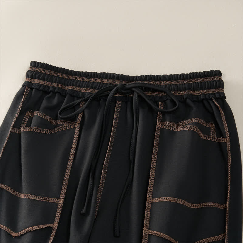Pantaloni da donna a gamba dritta con tasche, stile casual estivo, minimalisti, con coulisse e tasche applicate, colore tinta unita, con Buddha Stones. - image 11