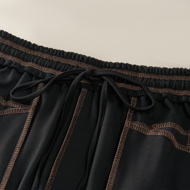 Pantaloni da donna a gamba dritta con tasche, stile casual estivo, minimalisti, con coulisse e tasche applicate, colore tinta unita, con Buddha Stones. - image 12