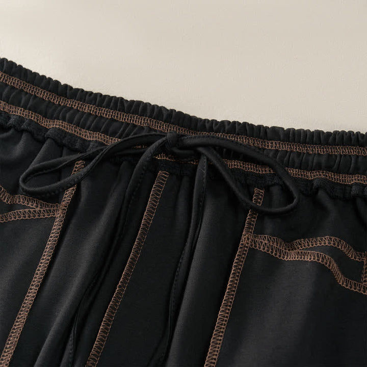 Pantaloni da donna a gamba dritta con tasche, stile casual estivo, minimalisti, con coulisse e tasche applicate, colore tinta unita, con Buddha Stones. - image 12