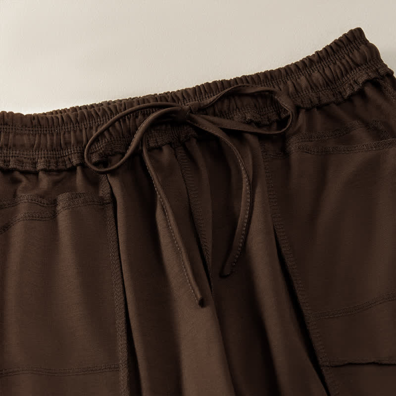 Pantaloni da donna a gamba dritta con tasche, stile casual estivo, minimalisti, con coulisse e tasche applicate, colore tinta unita, con Buddha Stones. - image 21