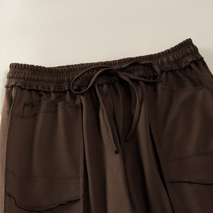 Pantaloni da donna a gamba dritta con tasche, stile casual estivo, minimalisti, con coulisse e tasche applicate, colore tinta unita, con Buddha Stones. - image 20