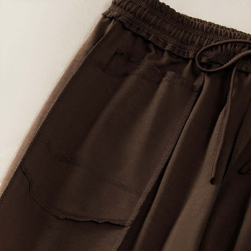 Pantaloni da donna a gamba dritta con tasche, stile casual estivo, minimalisti, con coulisse e tasche applicate, colore tinta unita, con Buddha Stones. - image 22