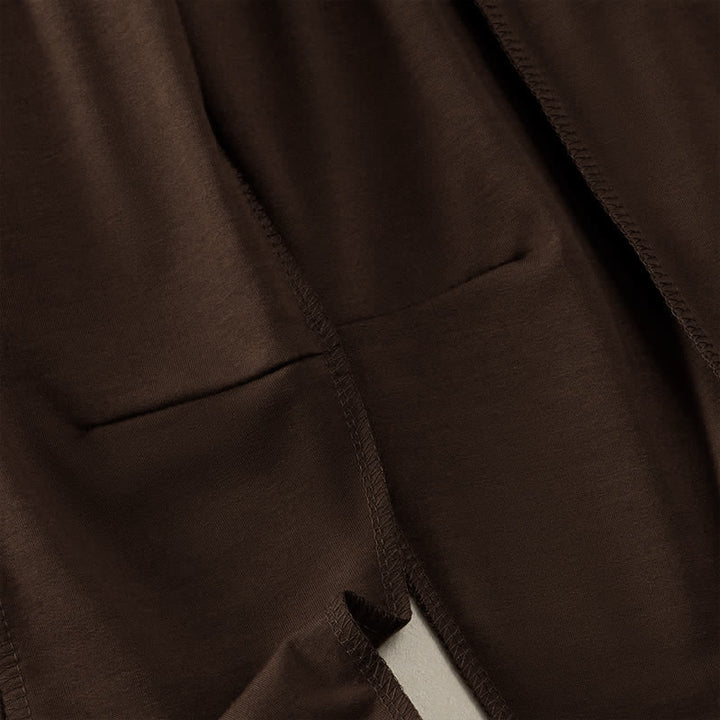 Pantaloni da donna a gamba dritta con tasche, stile casual estivo, minimalisti, con coulisse e tasche applicate, colore tinta unita, con Buddha Stones. - image 24