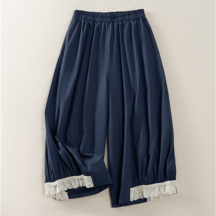 Buddha Stones Pantaloni estivi casual vintage a tinta unita, modello cropped da donna, a gamba larga con tasca - Blu mezzanotte - US12, UK/AU16, EU44 (2XL) - image 0