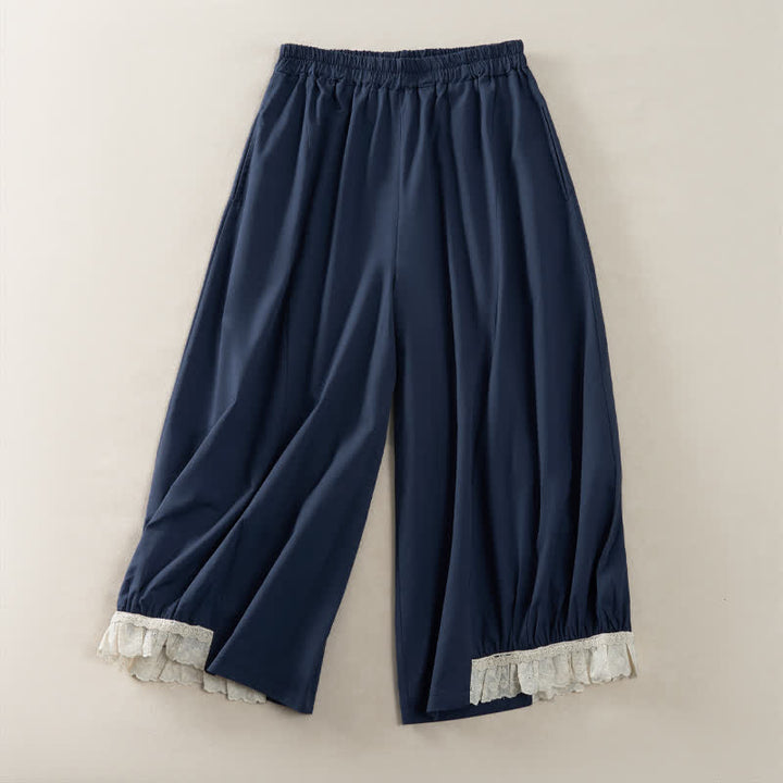 Buddha Stones Pantaloni estivi casual vintage a tinta unita, modello cropped da donna, a gamba larga con tasca - image 2