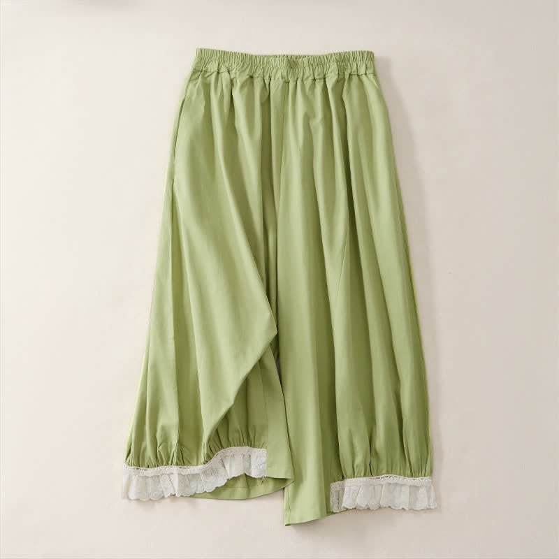 Buddha Stones Pantaloni estivi casual vintage a tinta unita, modello cropped da donna, a gamba larga con tasca - Verde pallido - US12, UK/AU16, EU44 (2XL) - image 8