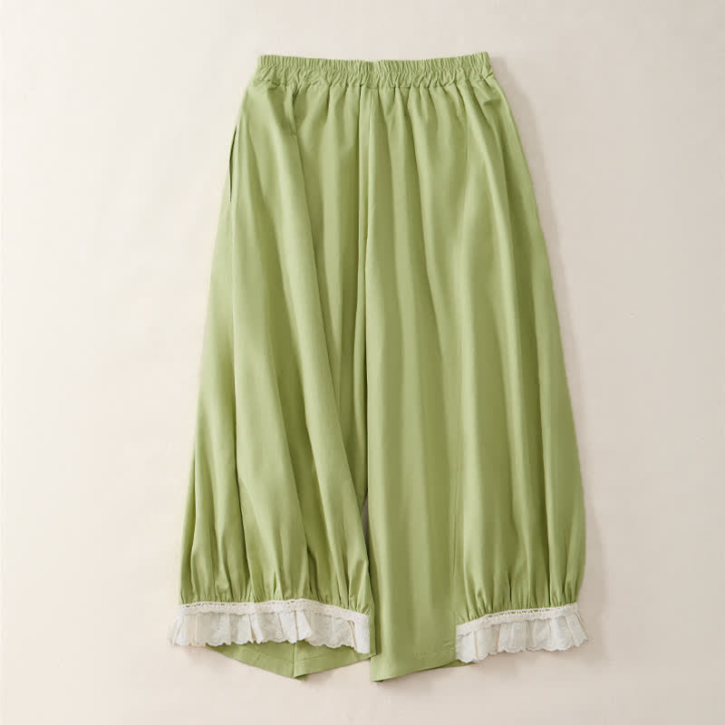Buddha Stones Pantaloni estivi casual vintage a tinta unita, modello cropped da donna, a gamba larga con tasca - image 9