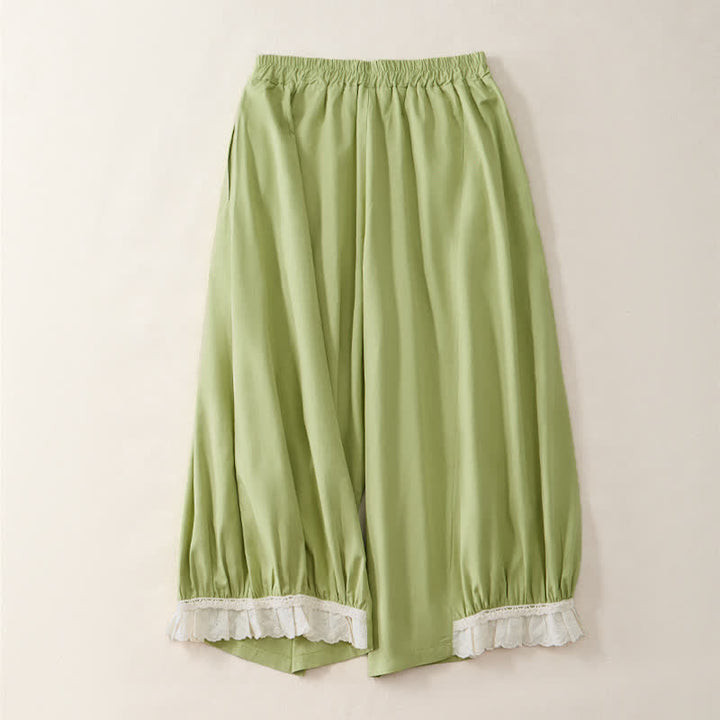 Buddha Stones Pantaloni estivi casual vintage a tinta unita, modello cropped da donna, a gamba larga con tasca - image 9