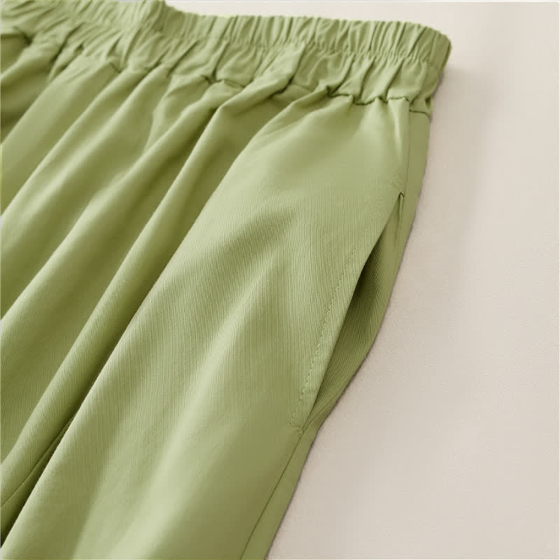 Buddha Stones Pantaloni estivi casual vintage a tinta unita, modello cropped da donna, a gamba larga con tasca - image 10