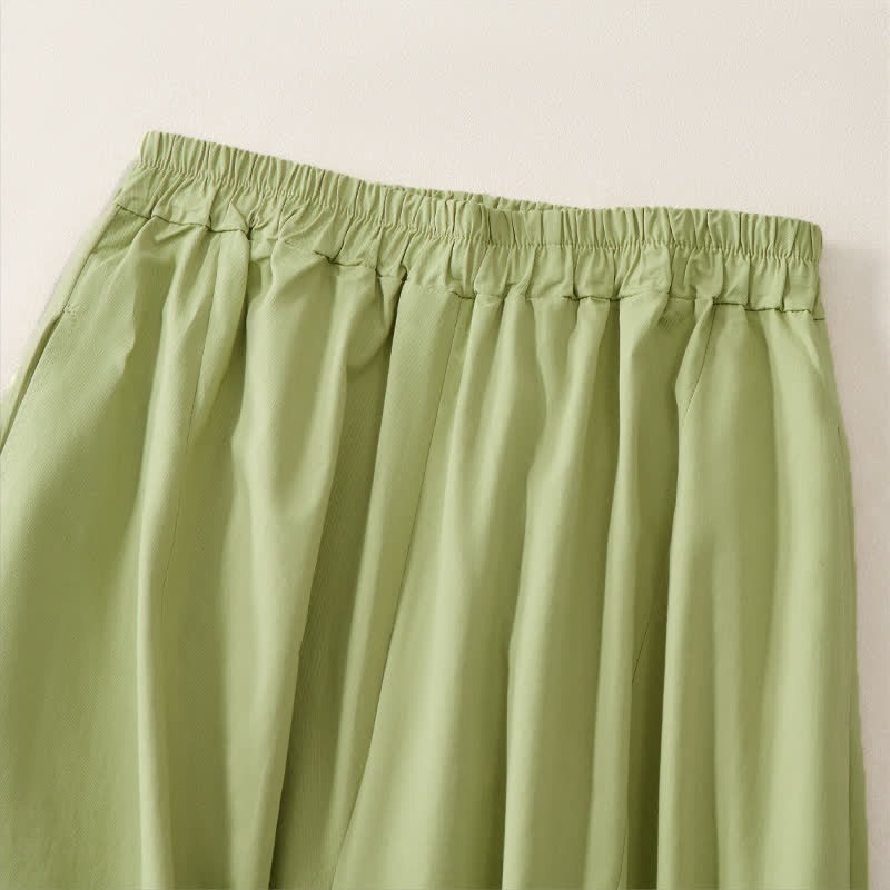 Buddha Stones Pantaloni estivi casual vintage a tinta unita, modello cropped da donna, a gamba larga con tasca - image 11