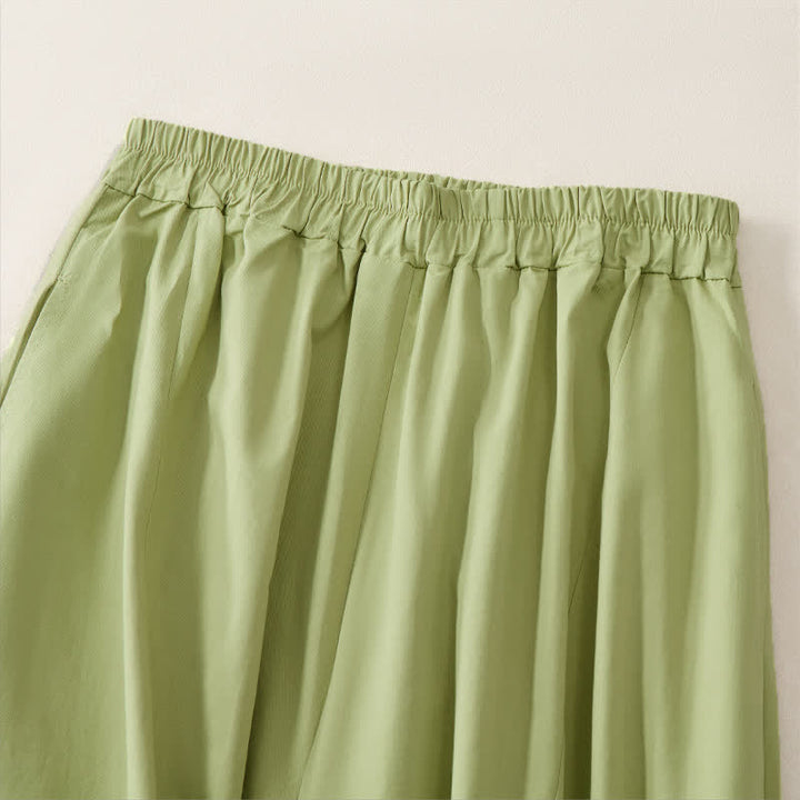 Buddha Stones Pantaloni estivi casual vintage a tinta unita, modello cropped da donna, a gamba larga con tasca - image 11