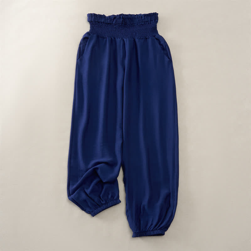 Buddha Stones Pantaloni corti da donna estivi casual e minimalisti a tinta unita con tasca - Marina - 2XL - image 0