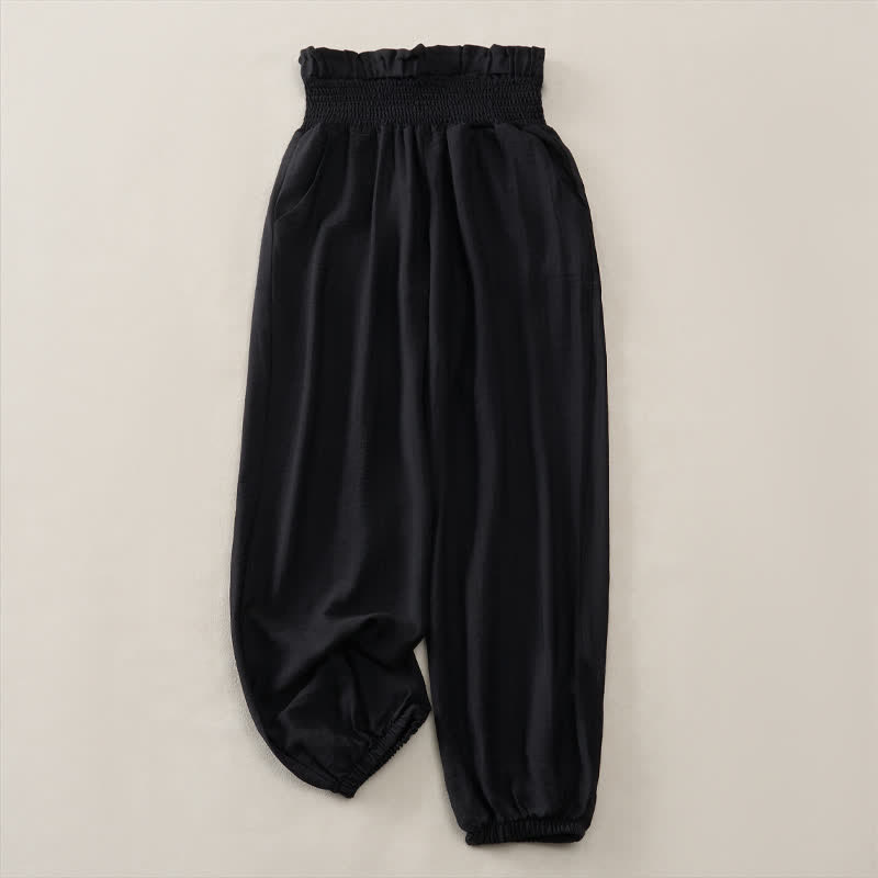 Buddha Stones Pantaloni corti da donna estivi casual e minimalisti a tinta unita con tasca - Nero - 2XL - image 7