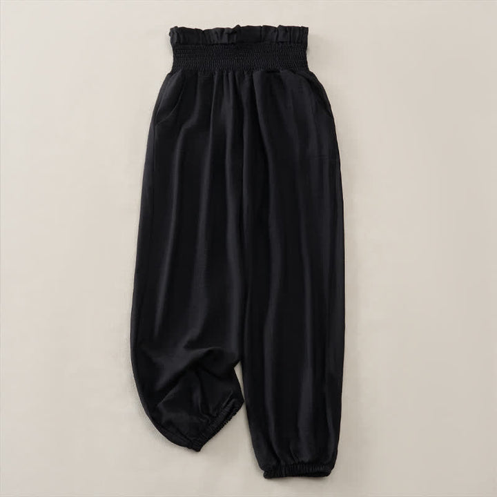 Buddha Stones Pantaloni corti da donna estivi casual e minimalisti a tinta unita con tasca - Nero - 2XL - image 7
