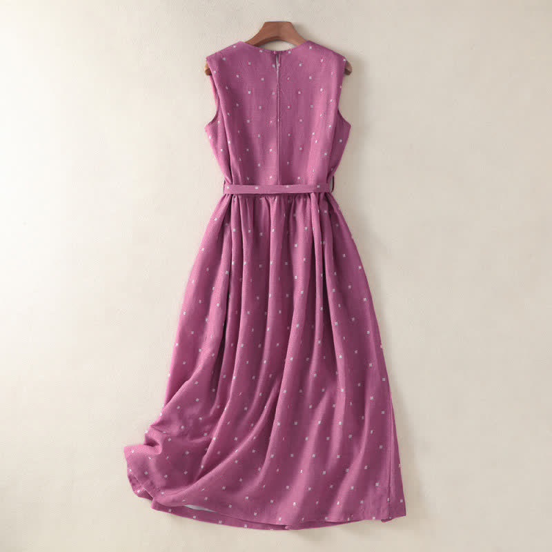 Buddha Stones Abito estivo da donna elegante e casual con coulisse e stampa a pois, senza maniche e tasca. - image 1