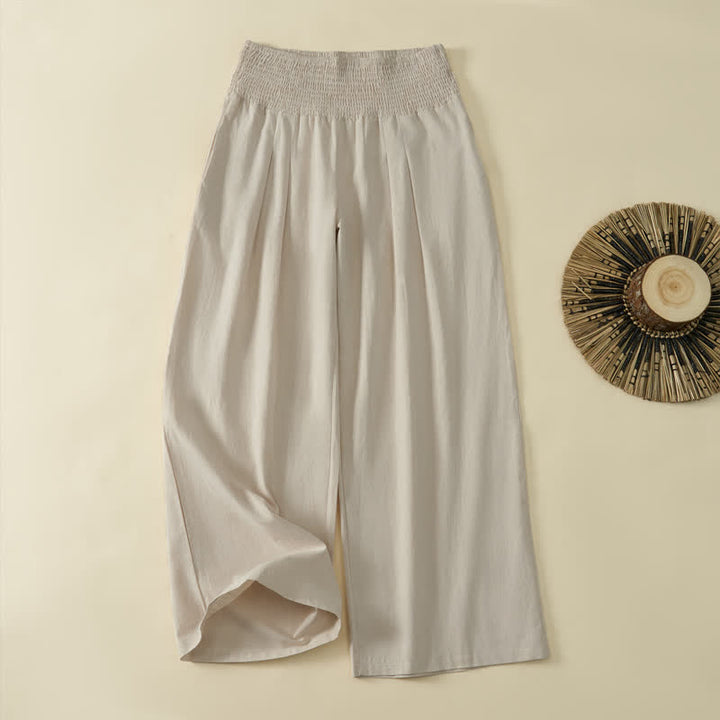 Buddha Stones Pantaloni lunghi da donna a gamba larga, minimalisti, tinta unita, per primavera/estate, casual ed eleganti, con tasca. - Beige - US12, UK/AU16, EU44 (3XL) - image 0