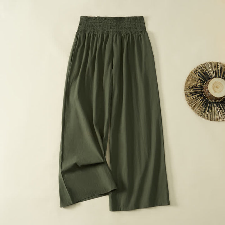 Buddha Stones Pantaloni lunghi da donna a gamba larga, minimalisti, tinta unita, per primavera/estate, casual ed eleganti, con tasca. - Verde oliva scuro - US12, UK/AU16, EU44 (3XL) - image 7