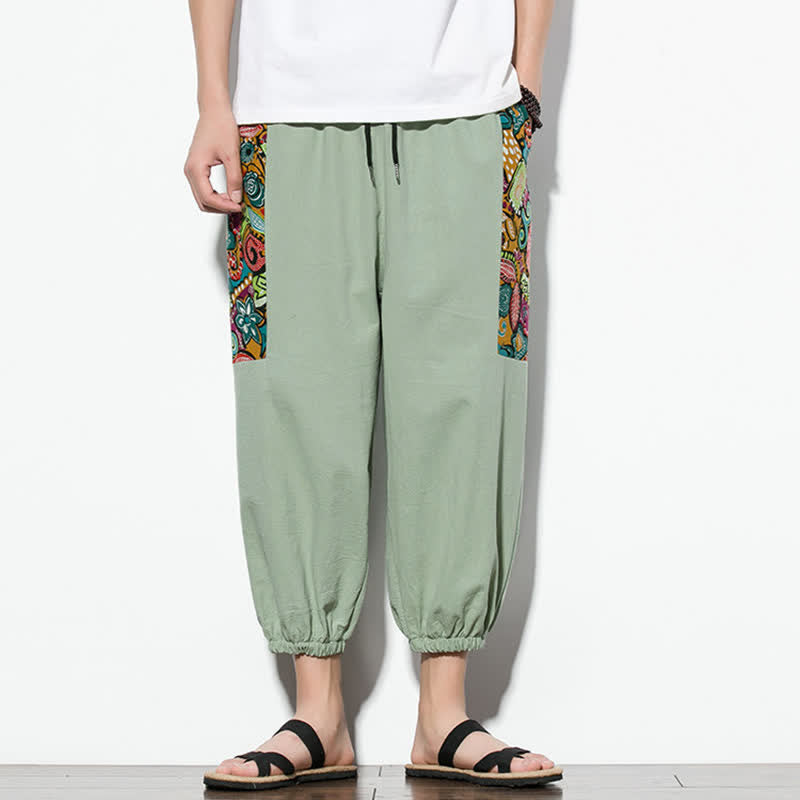 Buddha Stones Pantaloni Capri estivi casual boho con coulisse e stampa astratta, pantaloni harem da uomo con tasca - Verde Mare Scuro - US/UK/AU46, EU56 (5XL) - image 22