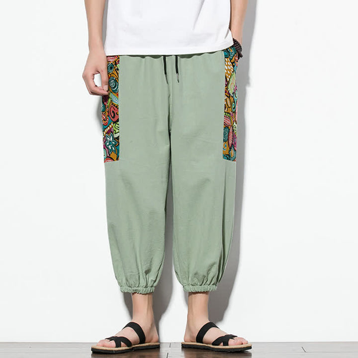 Buddha Stones Pantaloni Capri estivi casual boho con coulisse e stampa astratta, pantaloni harem da uomo con tasca - Verde Mare Scuro - US/UK/AU46, EU56 (5XL) - image 22