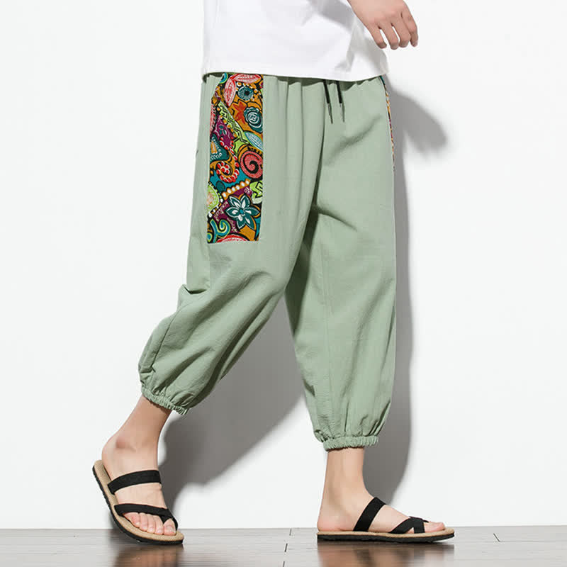 Buddha Stones Pantaloni Capri estivi casual boho con coulisse e stampa astratta, pantaloni harem da uomo con tasca - image 24