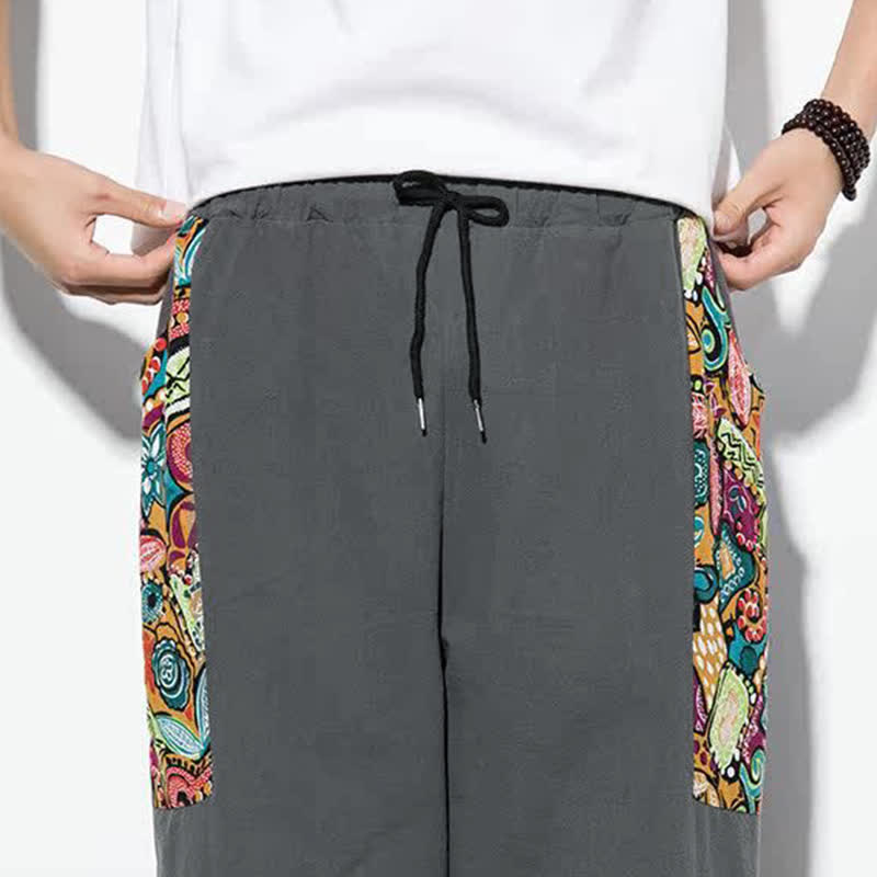 Buddha Stones Pantaloni Capri estivi casual boho con coulisse e stampa astratta, pantaloni harem da uomo con tasca - image 9