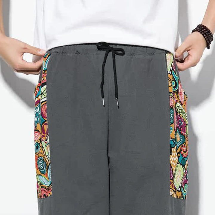Buddha Stones Pantaloni Capri estivi casual boho con coulisse e stampa astratta, pantaloni harem da uomo con tasca - image 9