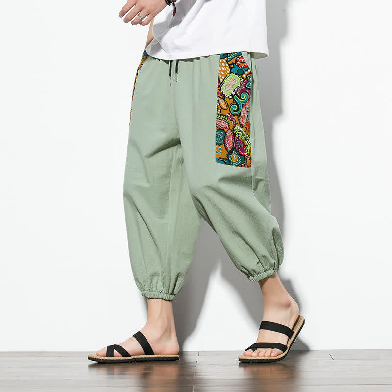 Buddha Stones Pantaloni Capri estivi casual boho con coulisse e stampa astratta, pantaloni harem da uomo con tasca - image 25
