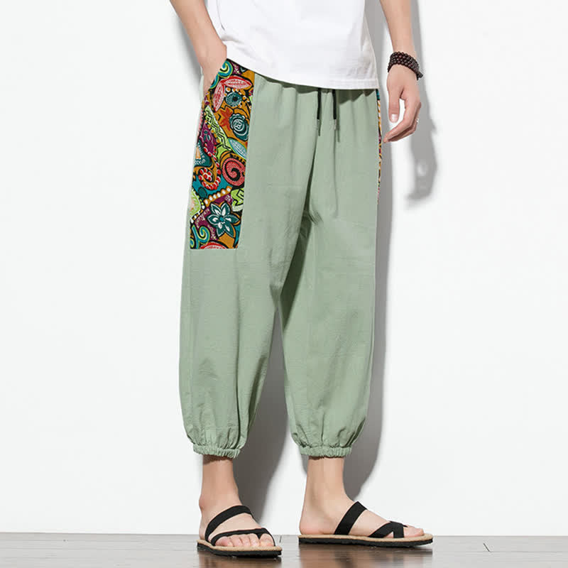 Buddha Stones Pantaloni Capri estivi casual boho con coulisse e stampa astratta, pantaloni harem da uomo con tasca - image 27