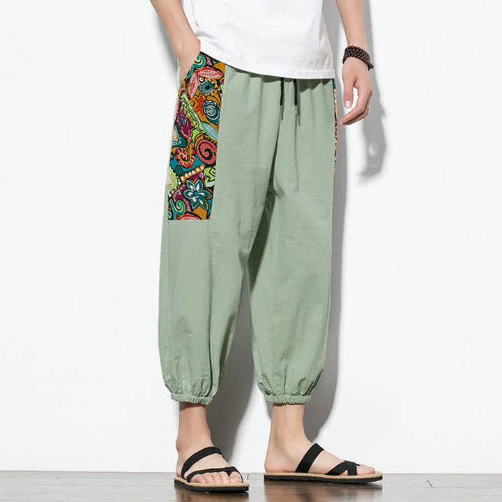Buddha Stones Pantaloni Capri estivi casual boho con coulisse e stampa astratta, pantaloni harem da uomo con tasca - image 27