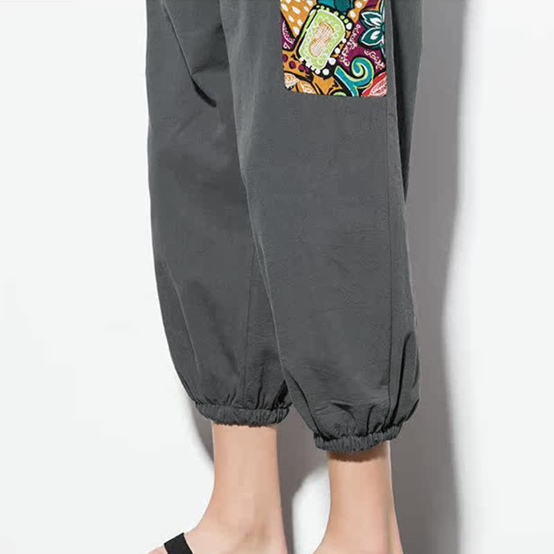Buddha Stones Pantaloni Capri estivi casual boho con coulisse e stampa astratta, pantaloni harem da uomo con tasca - image 12