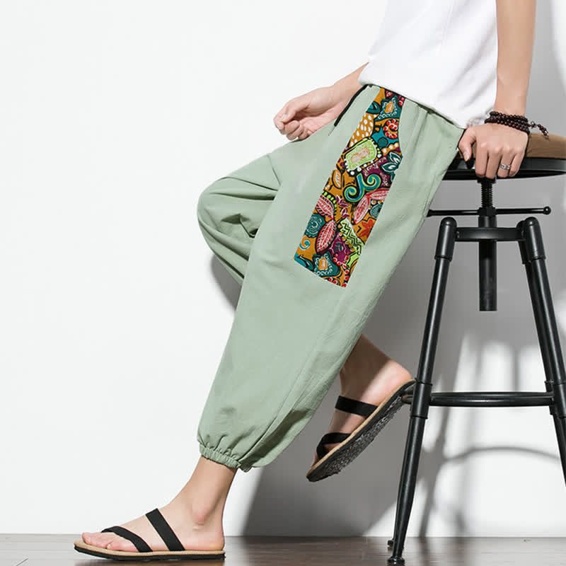 Buddha Stones Pantaloni Capri estivi casual boho con coulisse e stampa astratta, pantaloni harem da uomo con tasca - image 29