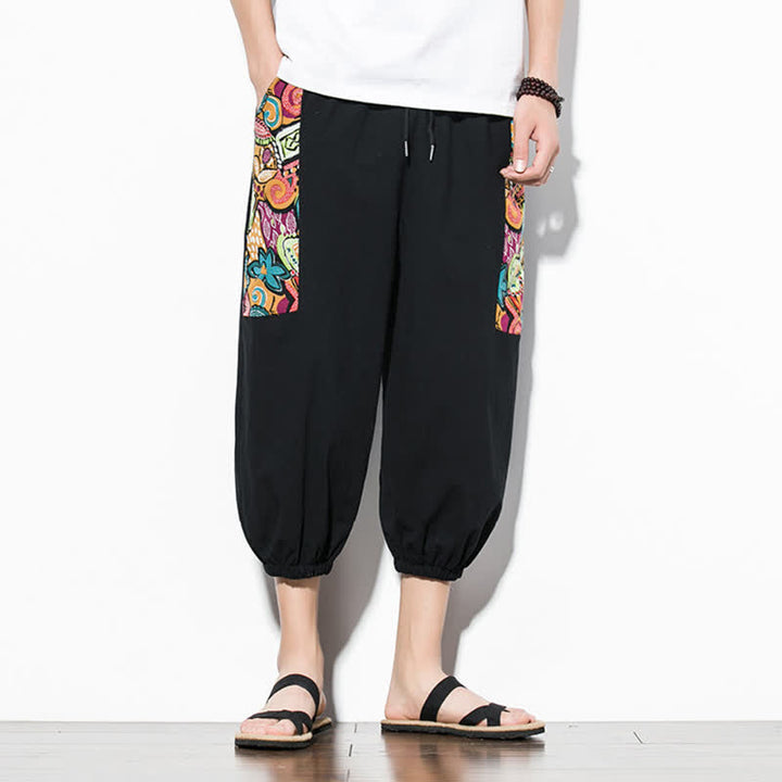 Buddha Stones Pantaloni Capri estivi casual boho con coulisse e stampa astratta, pantaloni harem da uomo con tasca - image 19