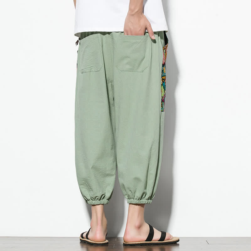 Buddha Stones Pantaloni Capri estivi casual boho con coulisse e stampa astratta, pantaloni harem da uomo con tasca - image 26