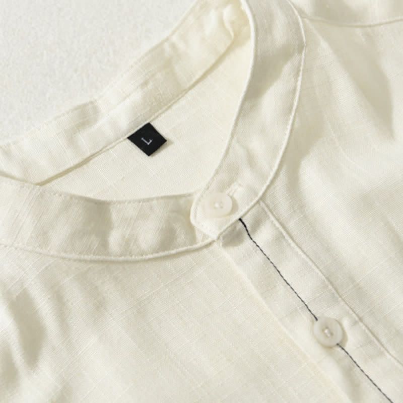 Buddha Stones Camicia da uomo estiva casual a maniche corte con colletto alla coreana, bottoni e taschino, stile Tang. - image 2