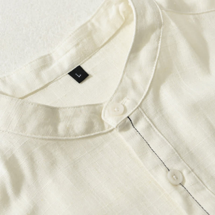 Buddha Stones Camicia da uomo estiva casual a maniche corte con colletto alla coreana, bottoni e taschino, stile Tang. - image 2