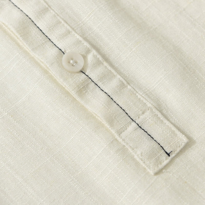 Buddha Stones Camicia da uomo estiva casual a maniche corte con colletto alla coreana, bottoni e taschino, stile Tang. - image 5